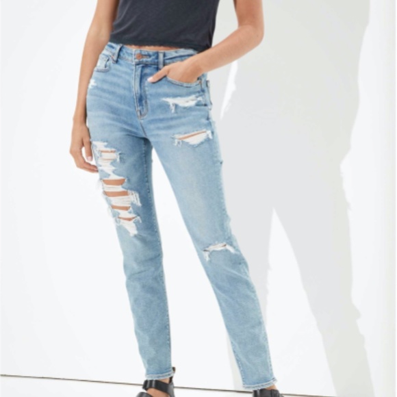 Stretch Ripped Mom Jeans - Picture 2 of 4